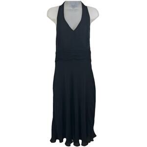 Vintage 90s Silk Halter Dress Size 10 Black Ann Taylor Pintuck Whimsigoth Witchy